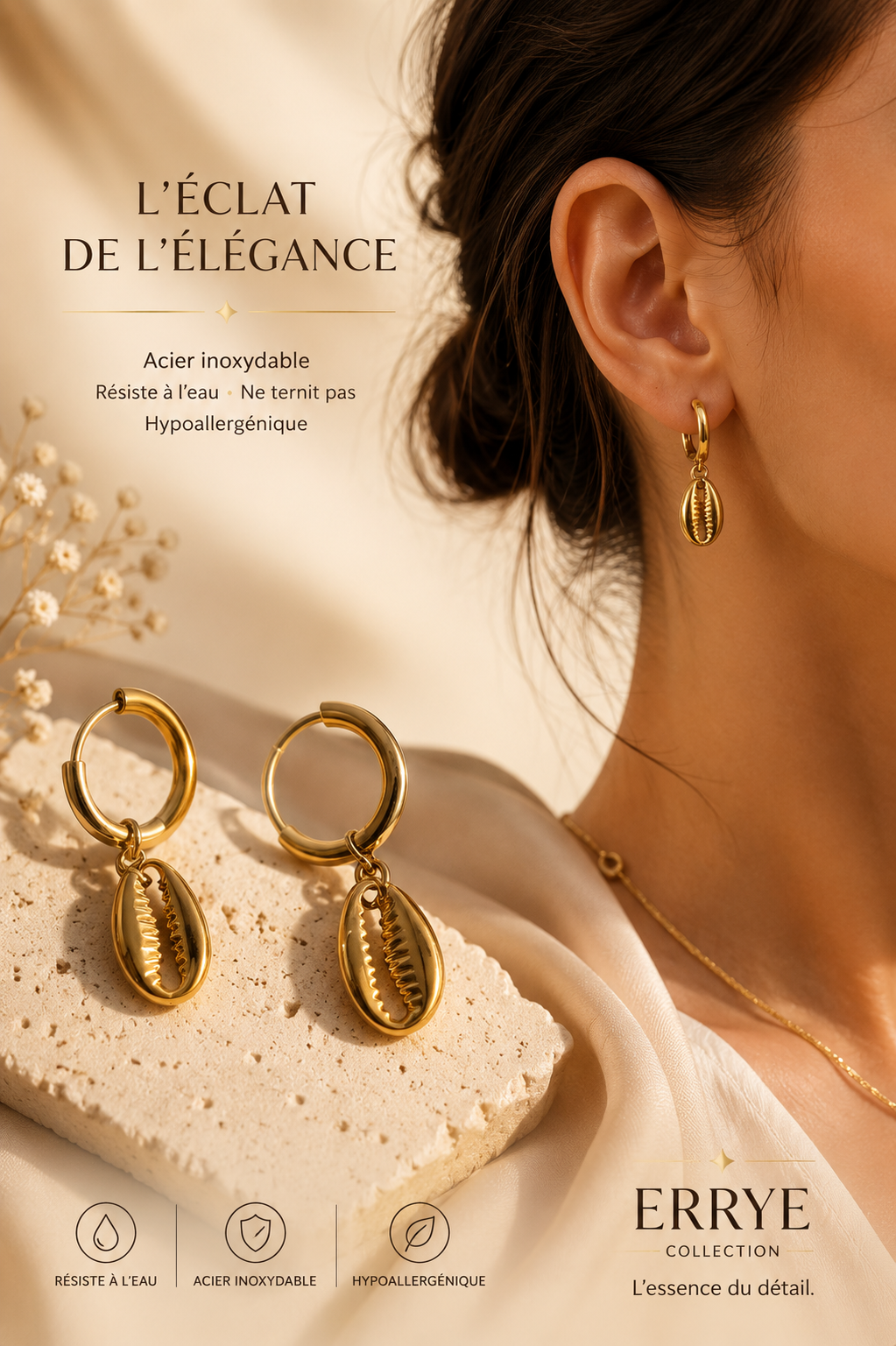 Boucles Calypso Dorées Femme en Acier Inoxydable | Errye Collection