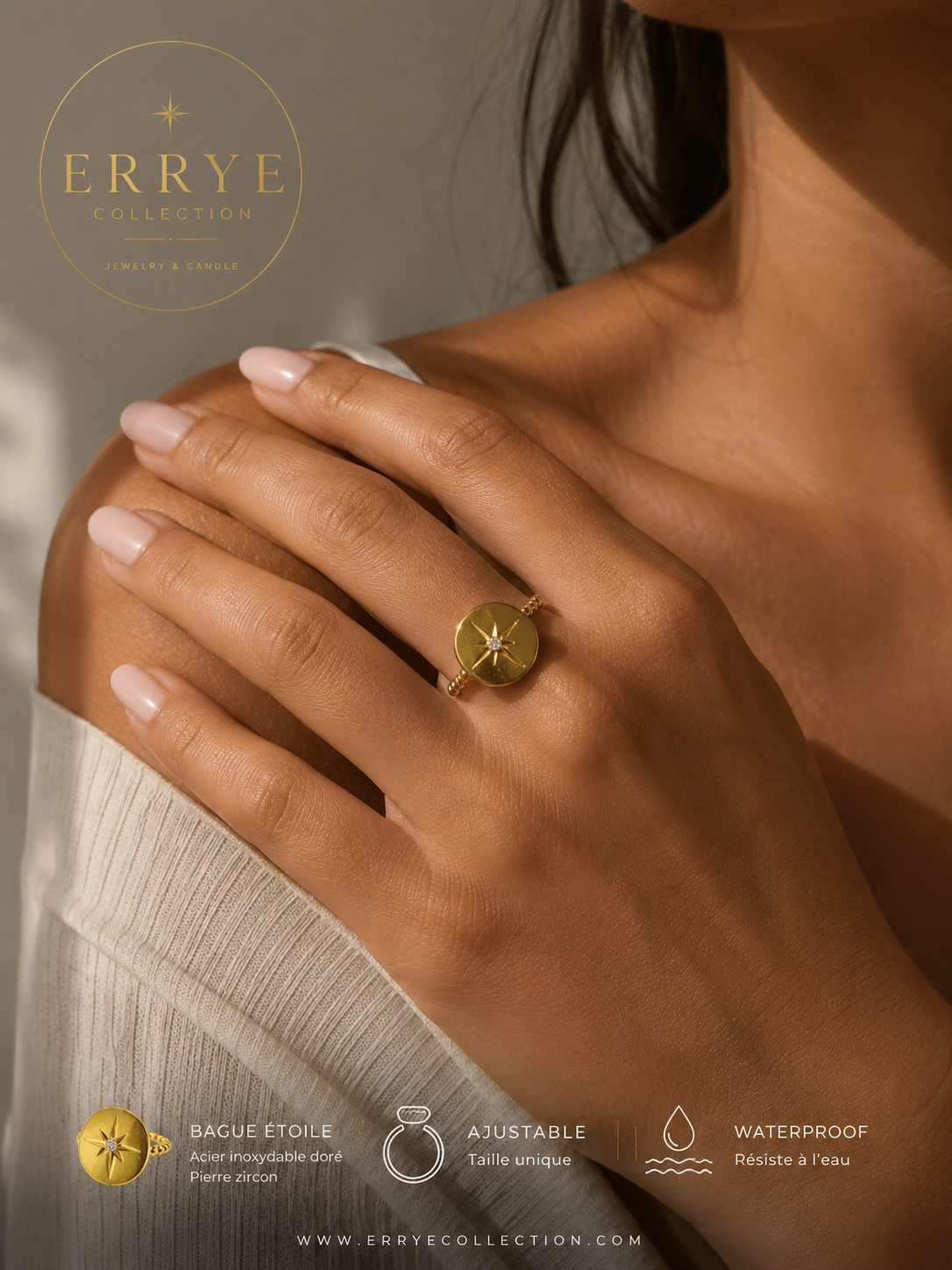 Bague Cassiopée Dorée Femme en Acier Inoxydable | Errye Collection