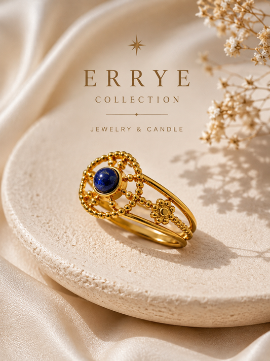 Bague Safira Dorée Femme à Pierre Bleue en Acier Inoxydable | Errye Collection
